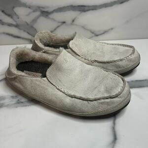 Olukai | Women's Neutral Gray Suede Real Shearling Nohea Slipper Shoes Sz 6